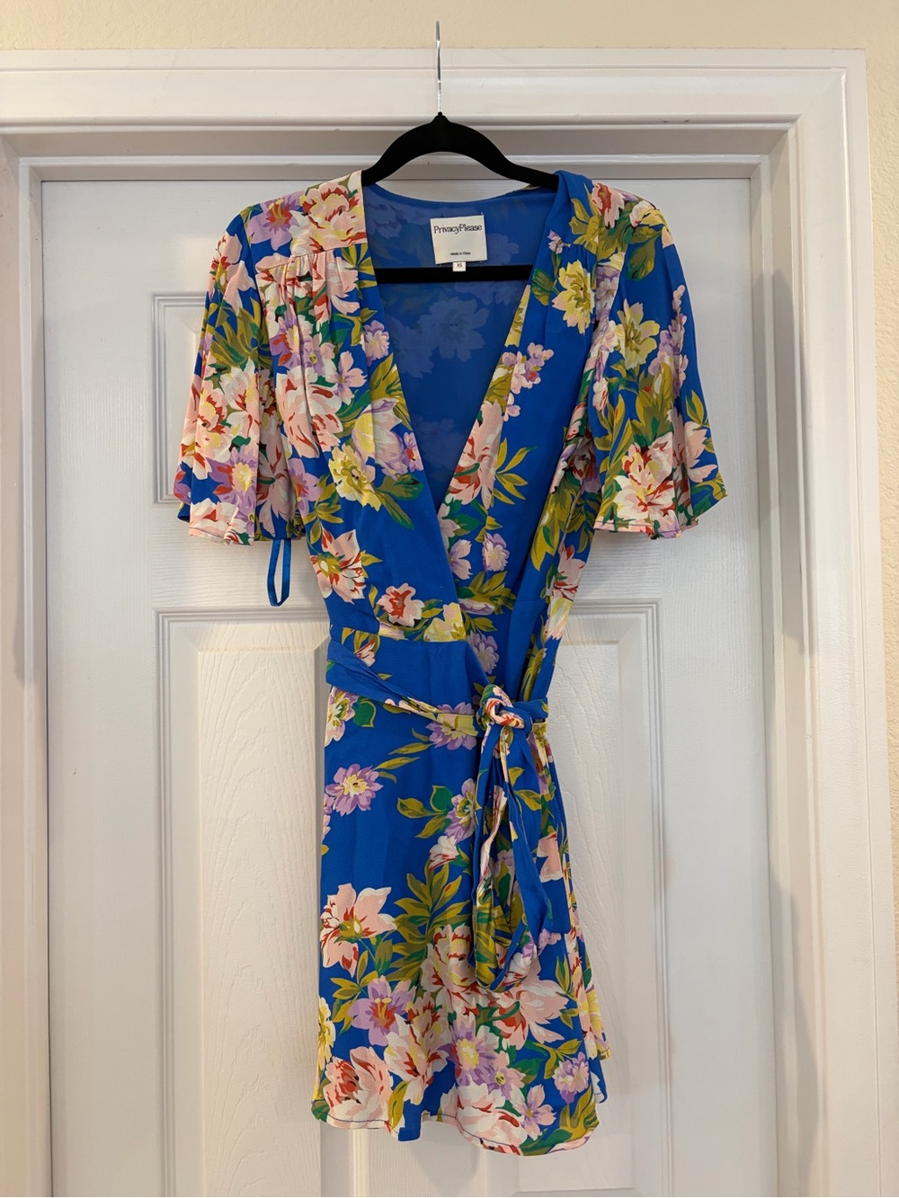Privacy Please Royal Blue Floral Wrap Mini Dress